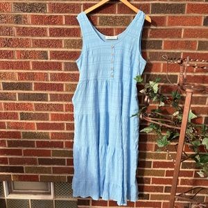 Love Kuza Sky Blue Button Sleeveless Textured Midi Dress